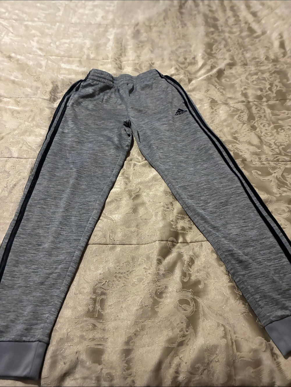 adidas Gray Jogger Sweatpants with Black Side Stripes - Kids